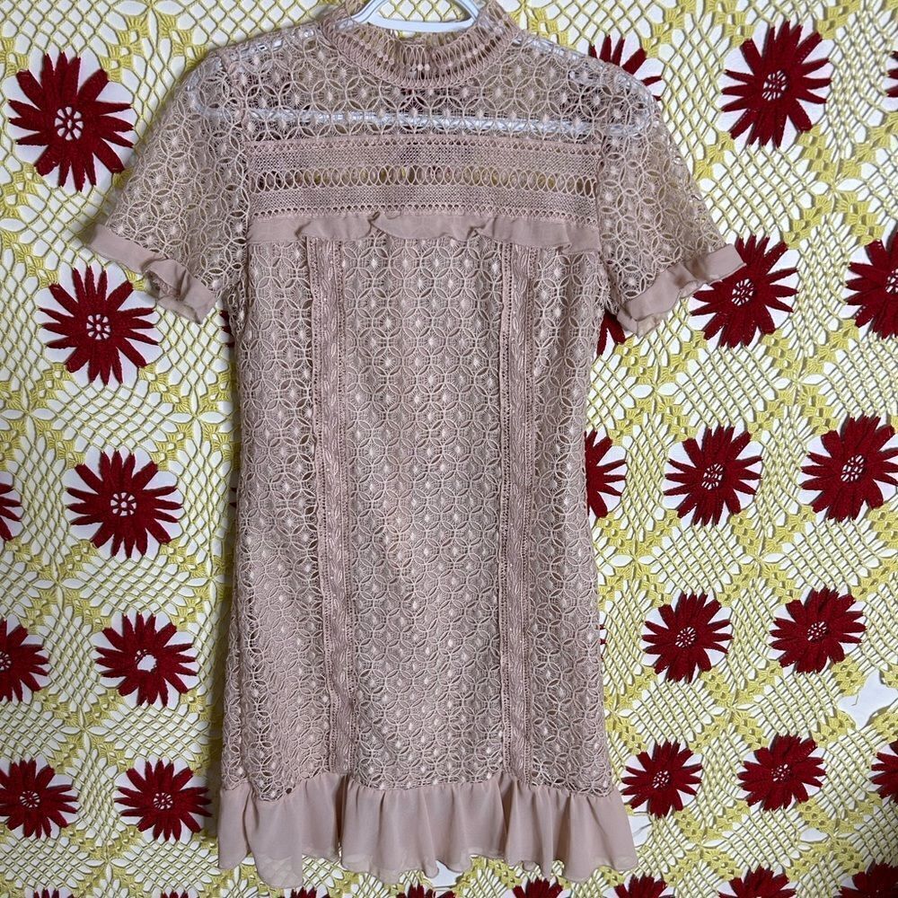 Lace Mini Dress in Blush - Elegant Short Sleeve